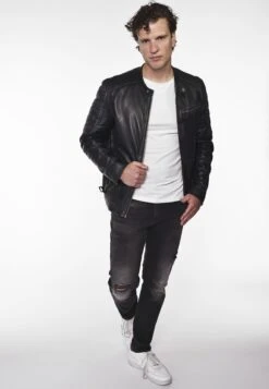 Mustang Leren Jassen Tussenjas Heren Donkergrijs -Mustang Verkoop 19212668ed31f34a597b66f9658449a1