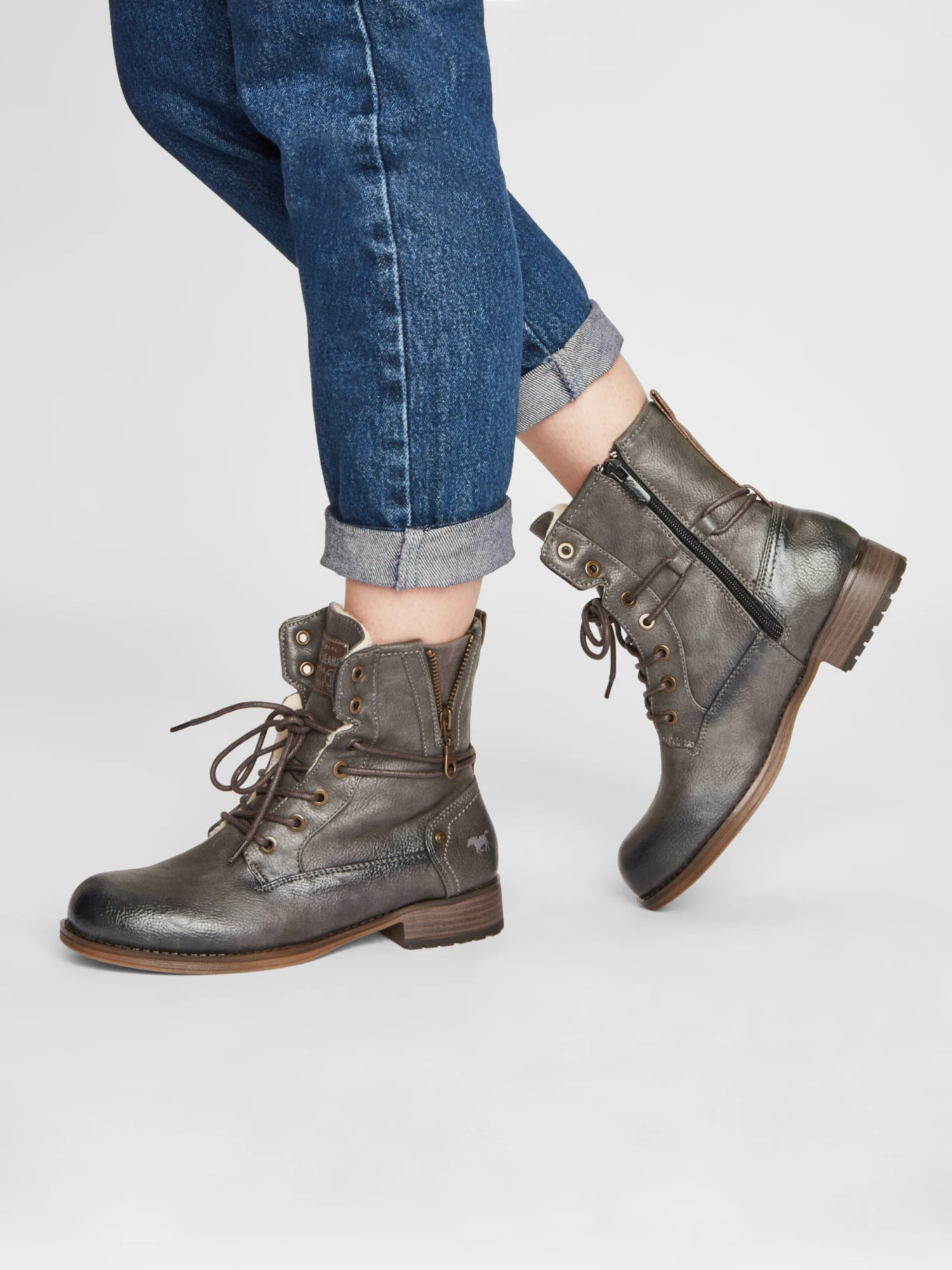 Mustang Enkellaarsjes Veterlaarsjes Dames Grafiet 6 Mustang Enkellaarsjes Veterlaarsjes Dames Grafiet - Afbeelding 4