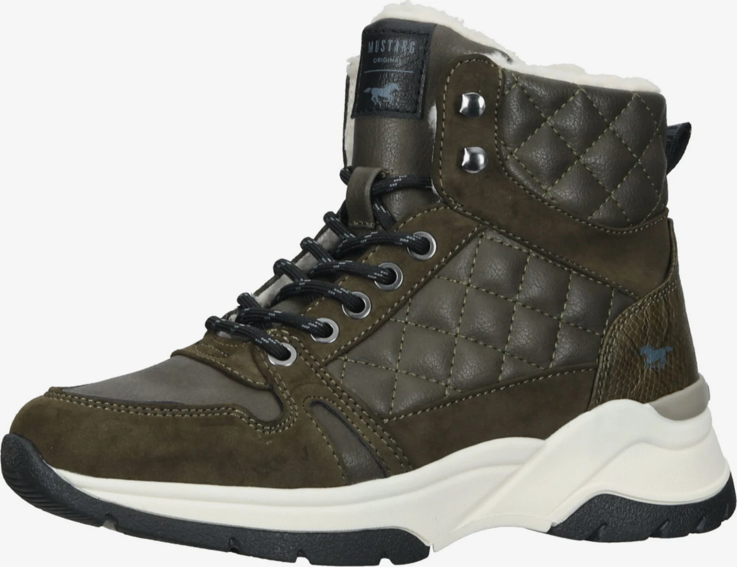 Mustang Enkellaarsjes Veterlaarsjes Dames Olijfgroen 3 Mustang Enkellaarsjes Veterlaarsjes Dames Olijfgroen