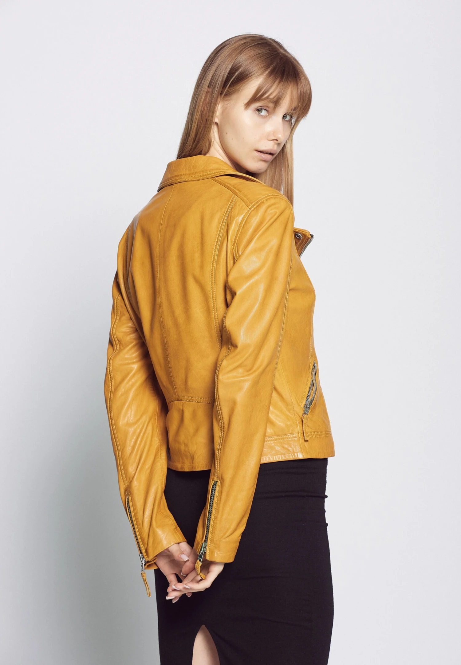 Mustang Leren Jassen Tussenjas Dames Geel 9 Mustang Leren Jassen Tussenjas Dames Geel - Afbeelding 7