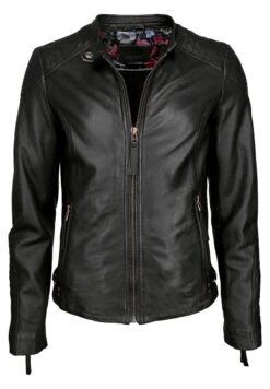 Mustang Mit Stehkragen- Leren Jas - Schwarz