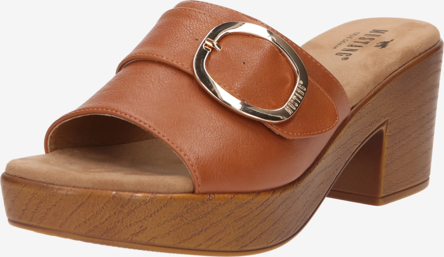 Mustang Sandalen Met Hak Muiltjes Dames Cognac 3 Mustang Sandalen Met Hak Muiltjes Dames Cognac
