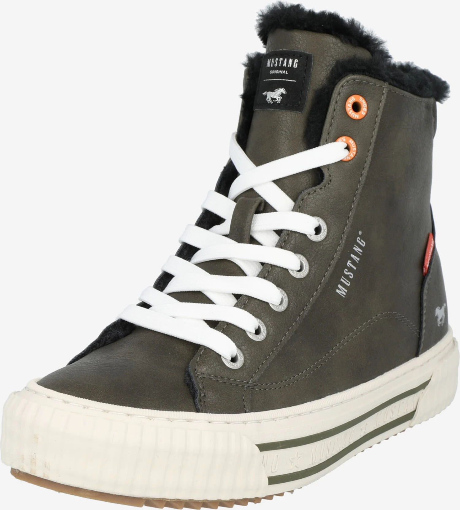 Mustang Enkellaarsjes Veterlaarsjes Dames Kaki 3 Mustang Enkellaarsjes Veterlaarsjes Dames Kaki